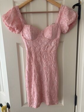WINDSOR Pink Puff Sleeve sequin Mini Dress Size xxs women
